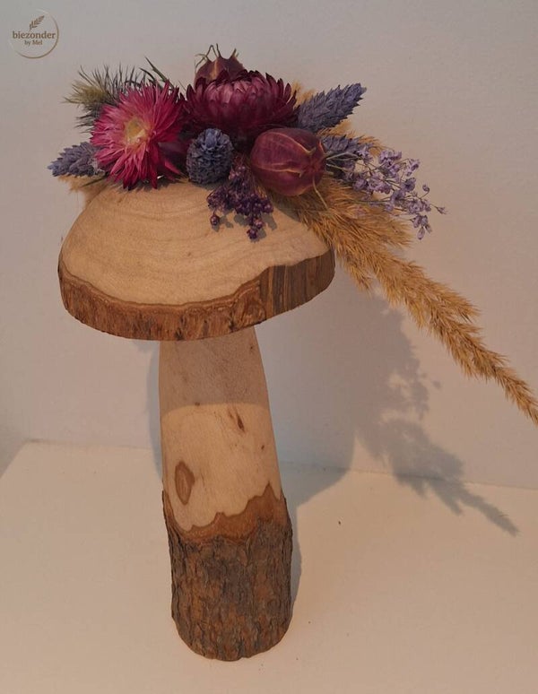 Houten Paddenstoel met Droogbloemen