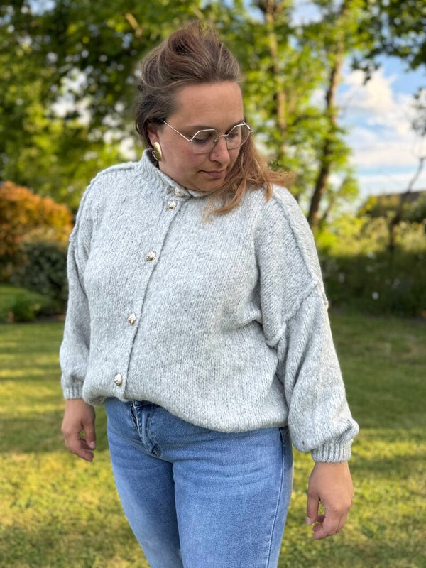 Cardigan oversize à bouton doré gris