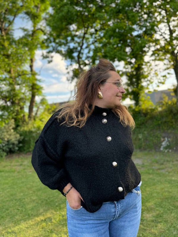 Cardigan oversize à bouton doré noir