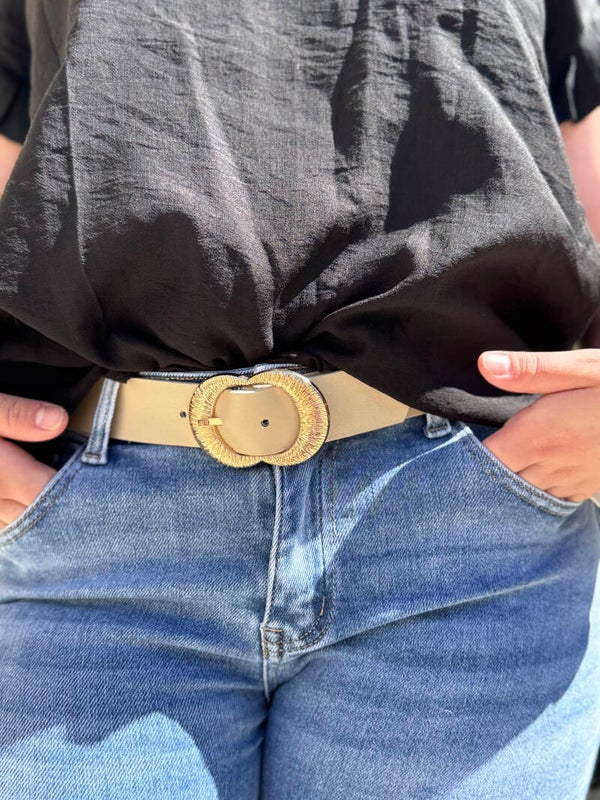 Ceinture élastique à double boucles Beige