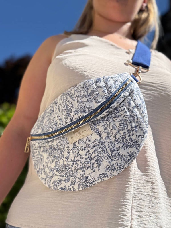 Banane en coton florale Bleu Blanc
