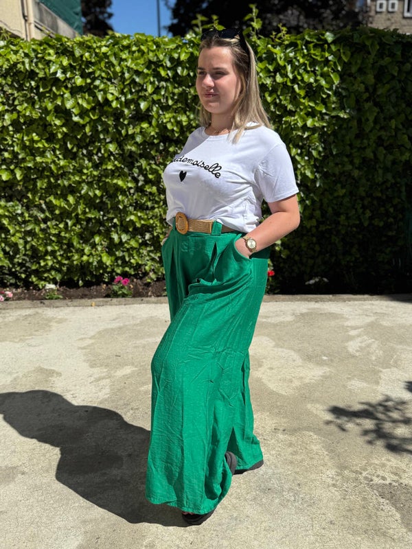 Pantalon fluide avec sa ceinture vert