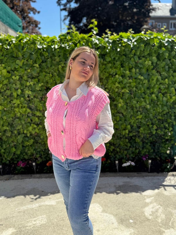 Gilet maille sans manches rose