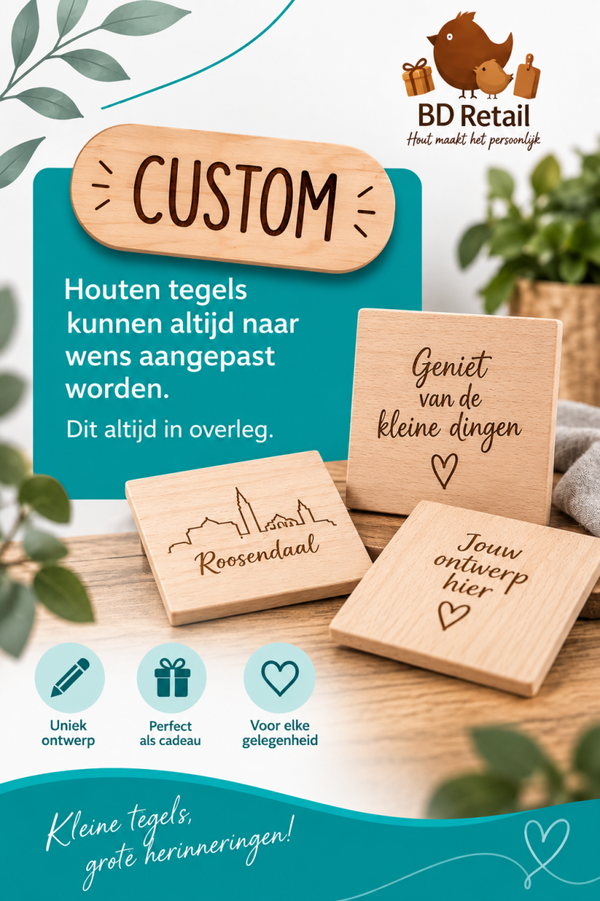 Houten Tegels met eigen tekst