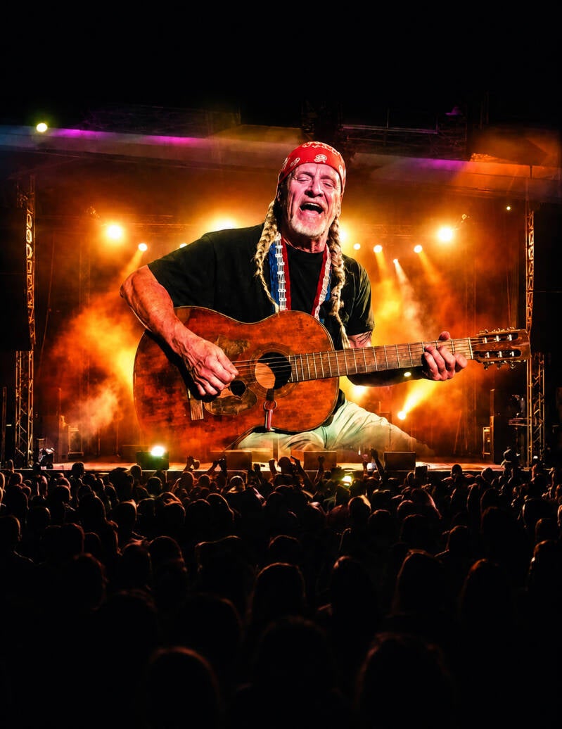 Outdoor country entertainment featuring a Willie Nelson tribute concert