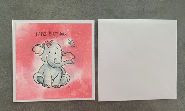 Felicitatiekaartje olifant roze