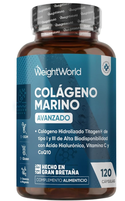 Colágeno Marino Hidrolizado 1200mg Con Ácido Hialurónico, Vitamina C, Zinc y Coenzima Q10 - 120 Cápsulas, Colágeno Tipo I y III del Titagen®, Sin Estearato de Magnesio ni Gluten