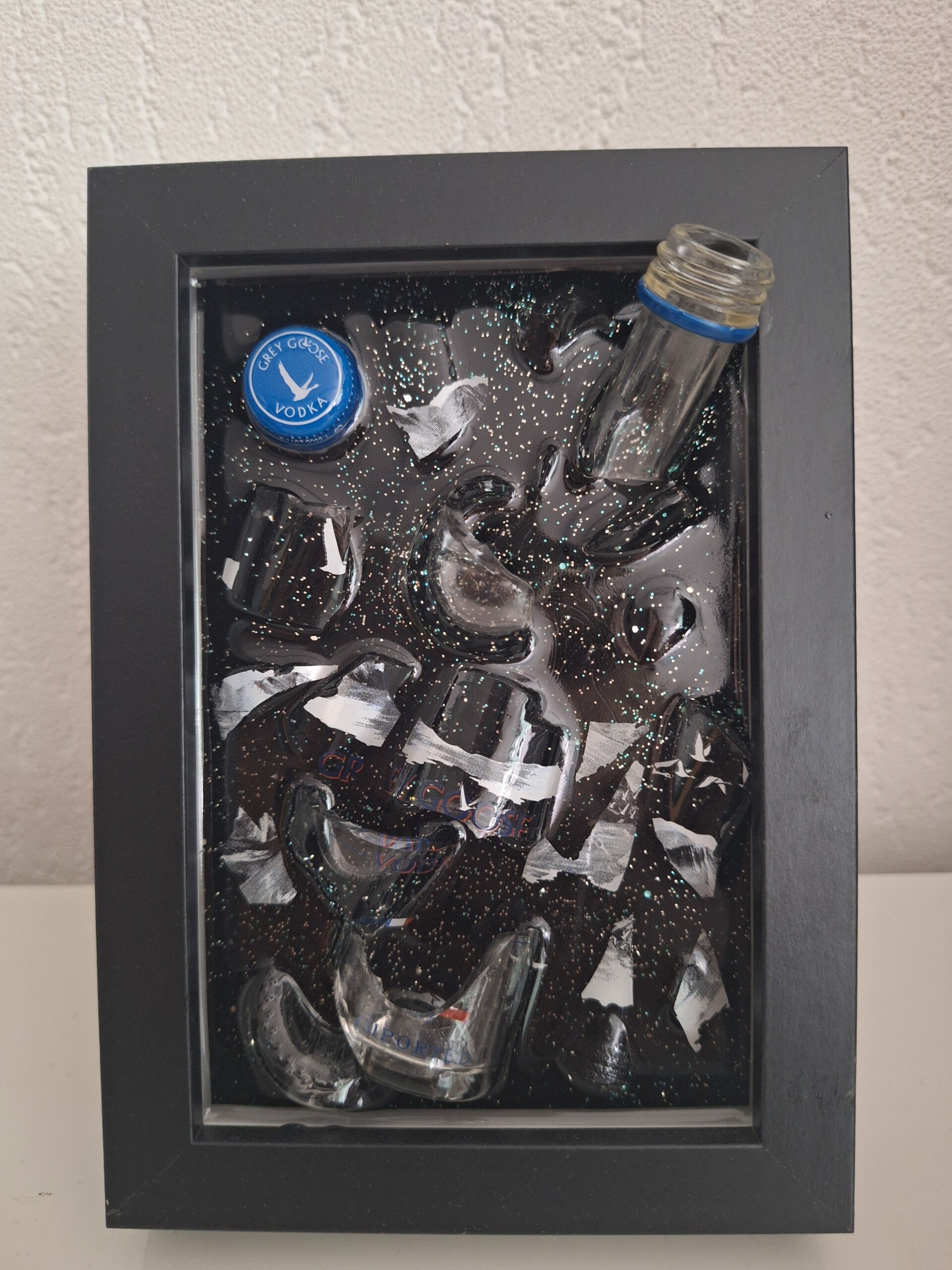 Epoxy kunstwerk gebroken fles Grey Goose vodka klein