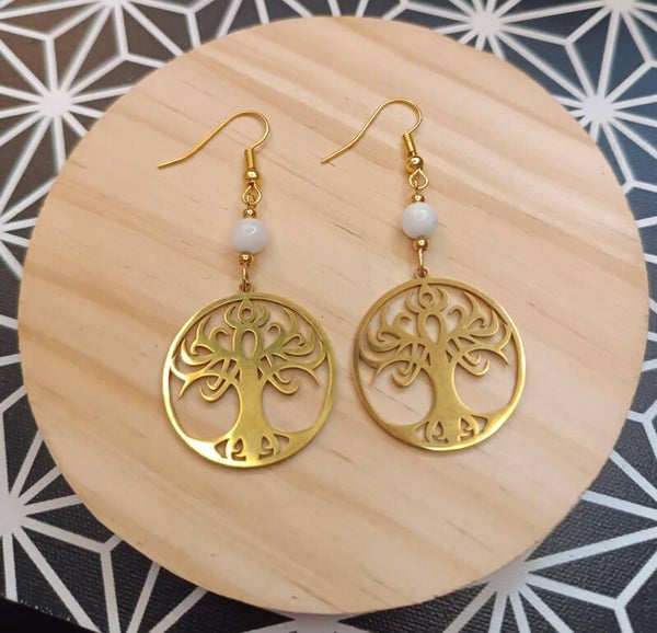 boucles d'oreille arbre de vie pierre de lune