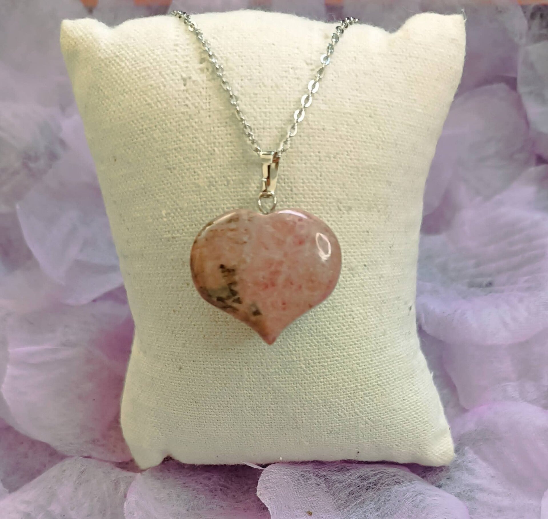 collier coeur rhodonite
