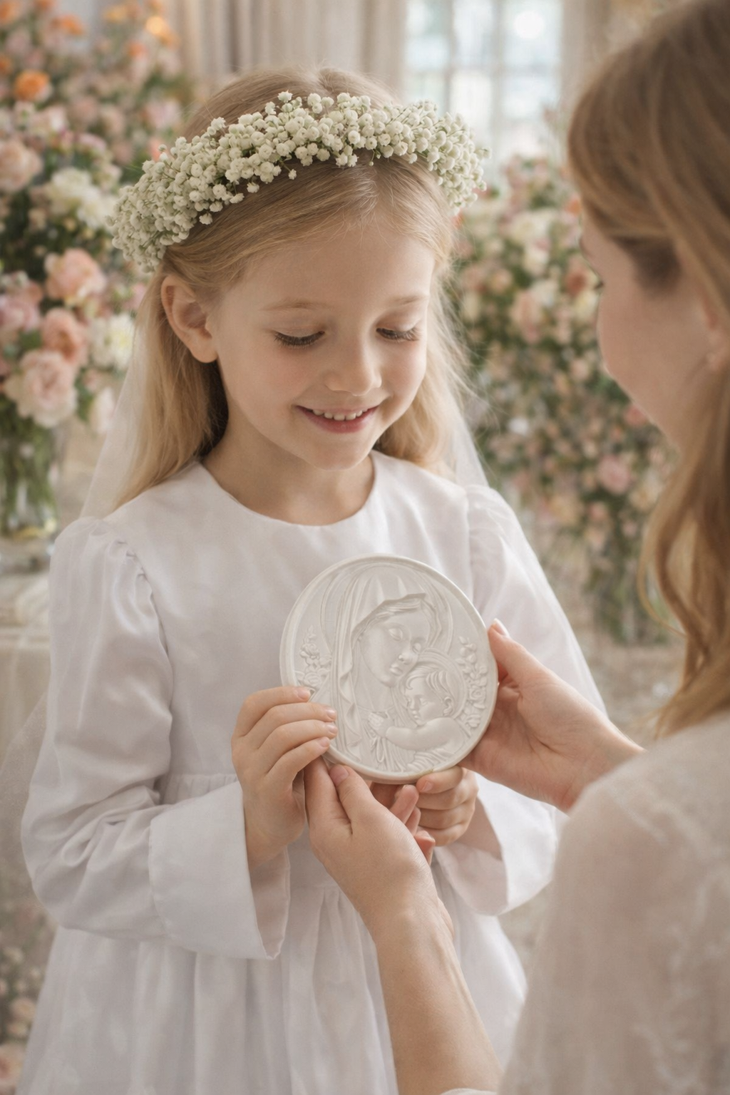 Médaillon Vierge et l'Enfant blanc ou doré