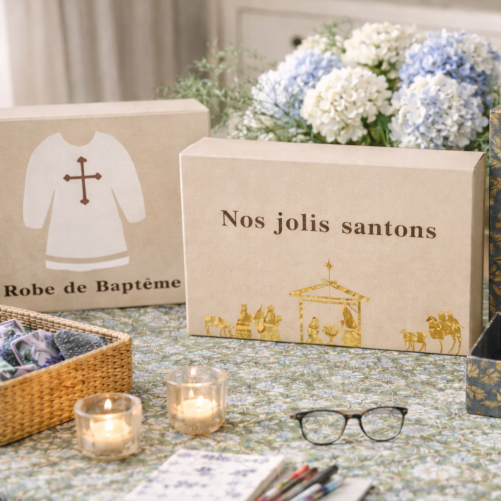 Boîtes à personnaliser /robe de baptême, voile de mariée, foulards, robe de communion...