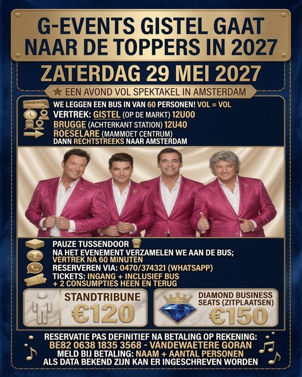 DE TOPPERS ZATERDAG 29 MEI 2027 (zitplaatsen).