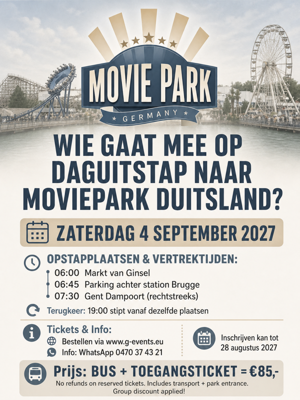 DAGUITSTAP MOVIE PARK DUITSLAND ZATERDAG 4 SEPTEMBER 2027.