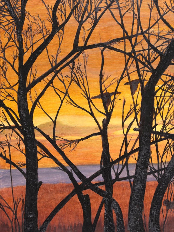 "Mallards in Flight" #3 of 3, (left or end of flock in flight) a Museum Quality Wrapped Giclee Print of an original oil painting by Thomas E, McMillin