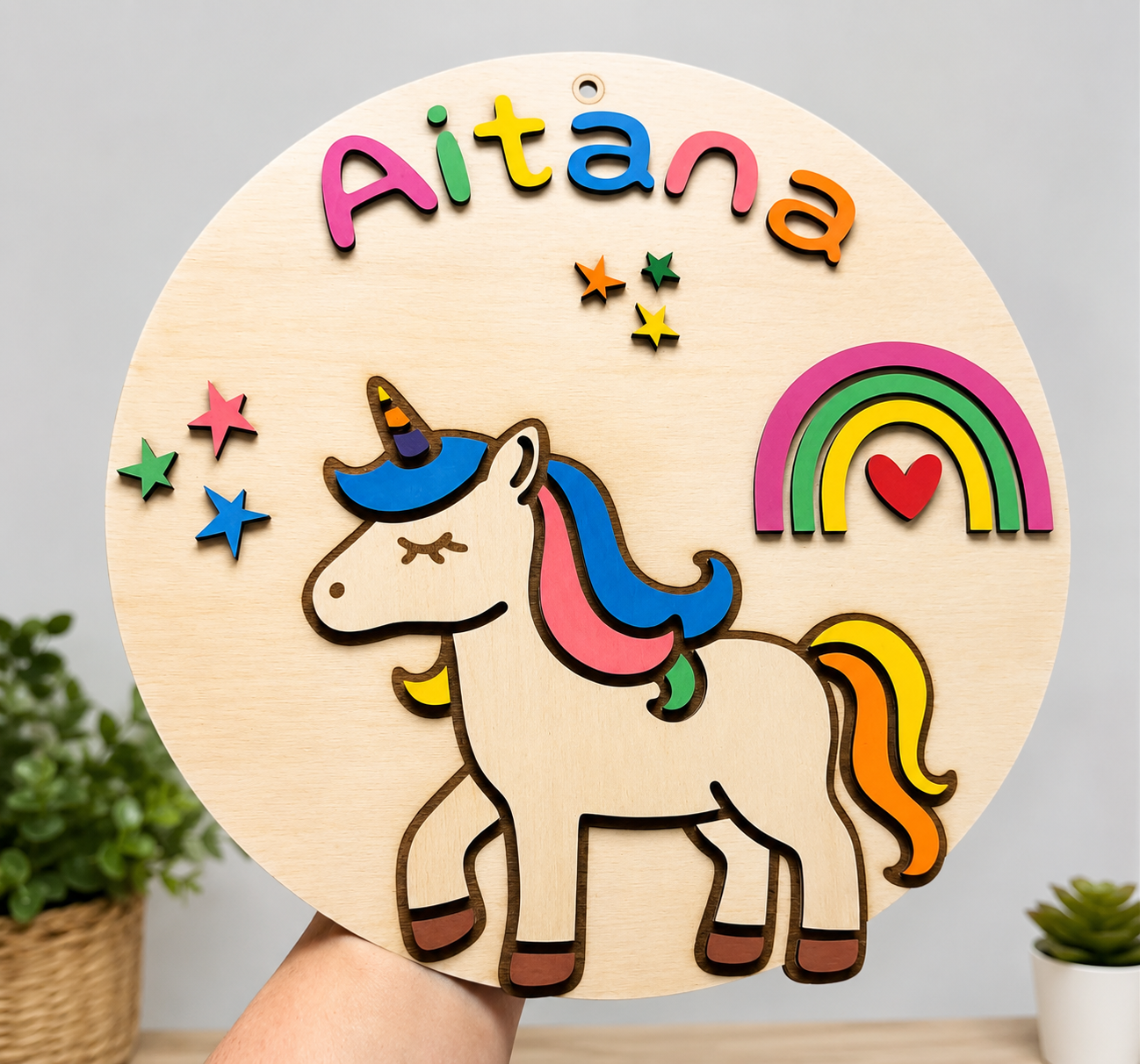 Plaque personnalisée licorne prénom et motif