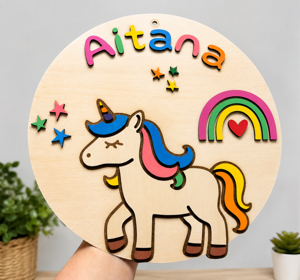 Plaque personnalisée licorne prénom et motif