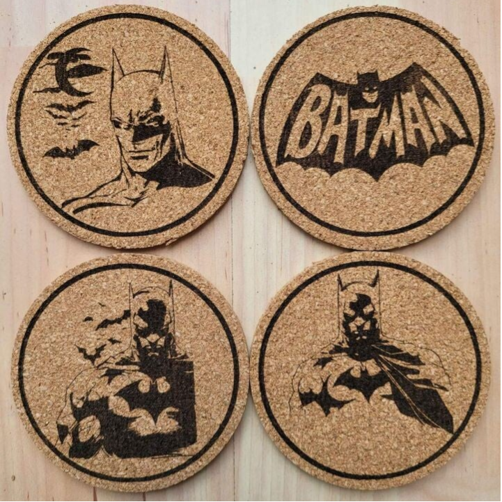 Set of 4 Cork coaster laser engraved designs