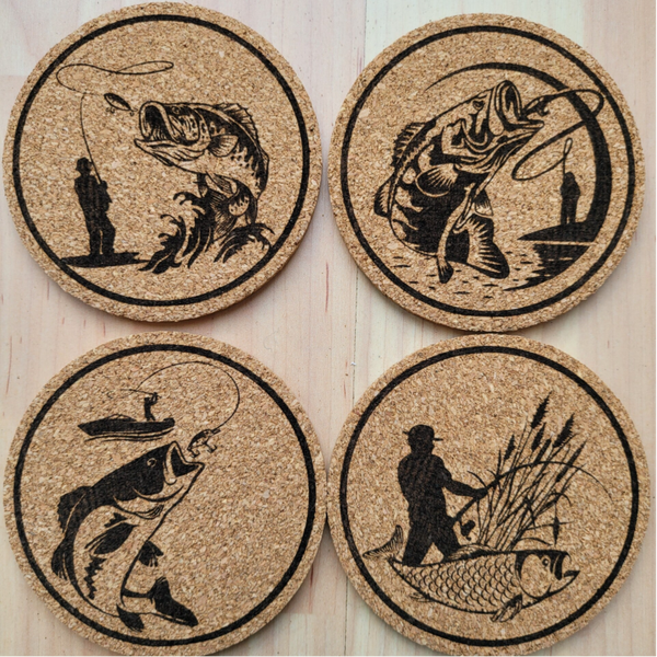 Set of 4 Cork coaster laser engraved designs