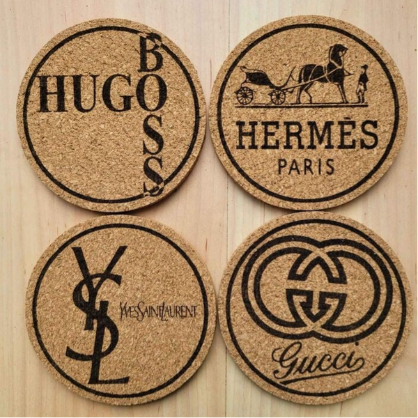 Set of 4 Cork coaster laser engraved designs
