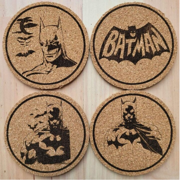 Set of 4 Cork coaster laser engraved designs
