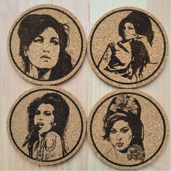 Set of 4 Cork coaster laser engraved designs