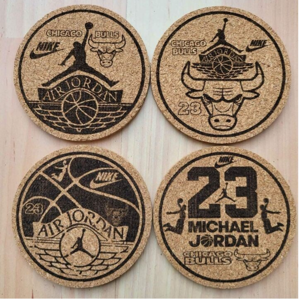 Set of 4 Cork coaster laser engraved designs