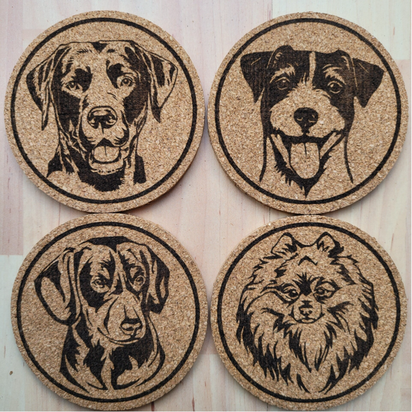 Set of 4 Cork coaster laser engraved designs