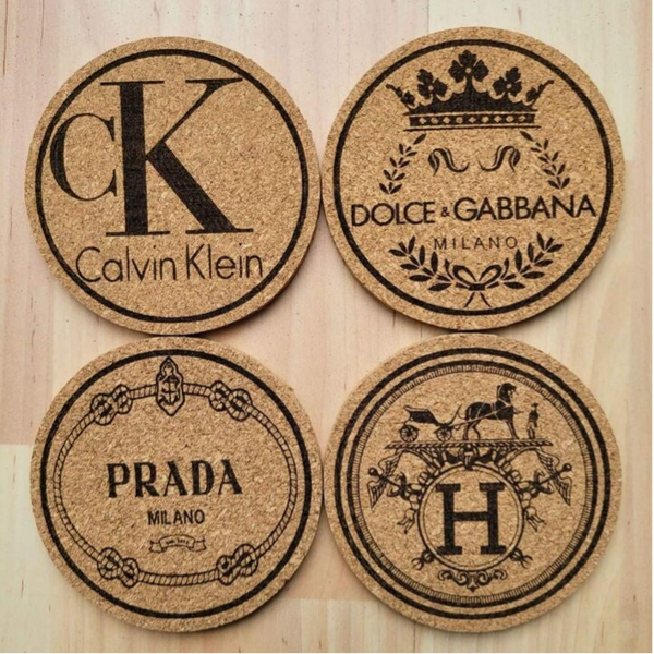 Set of 4 Cork coaster laser engraved designs