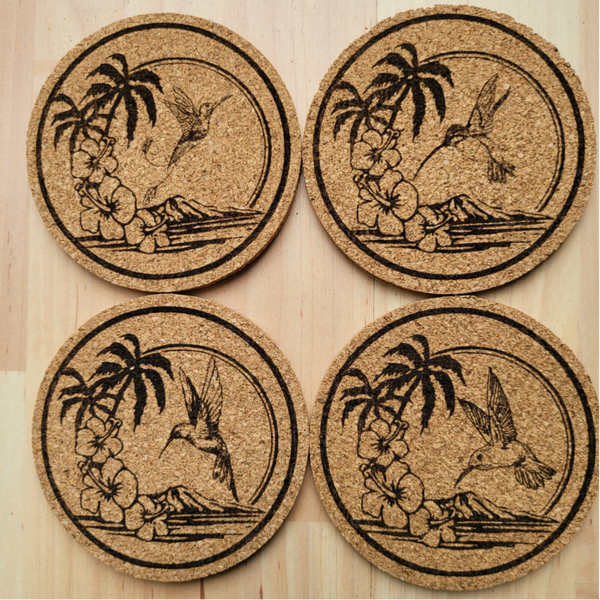 Set of 4 Cork coaster laser engraved designs