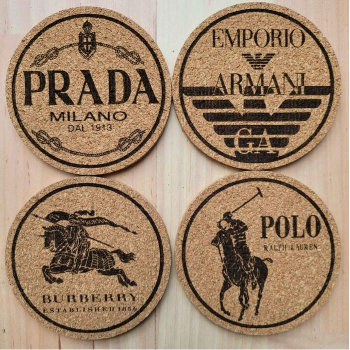 Set of 4 Cork coaster laser engraved designs