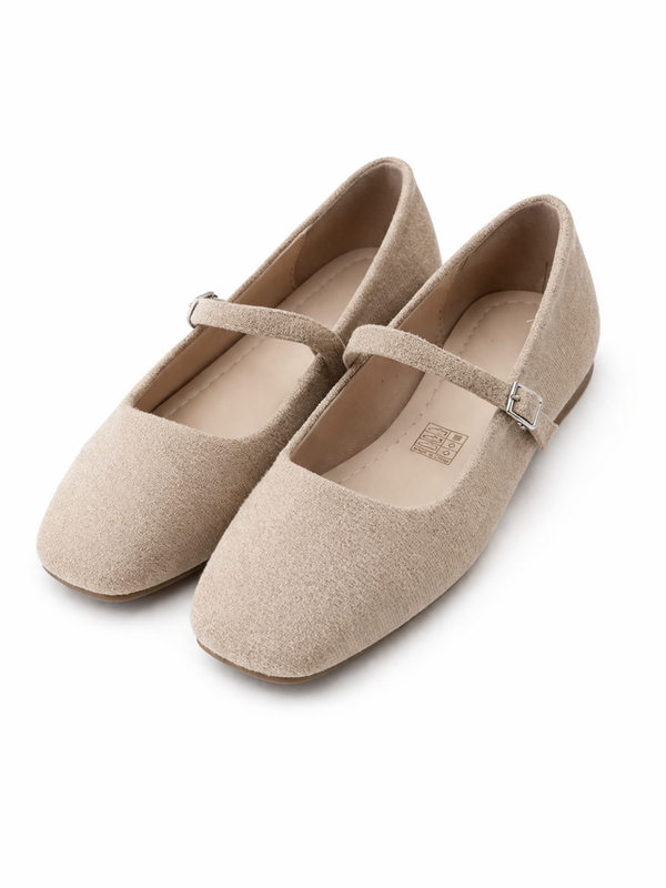 Beżowe baleriny z paskiem – styl Mary Jane 39