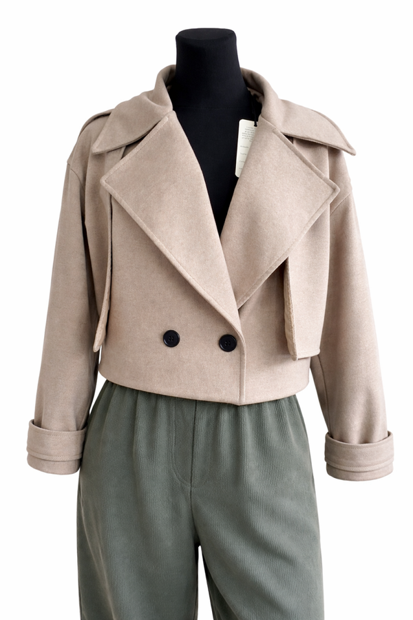 Beżowa krótka kurtka / ramoneska w stylu klasycznym