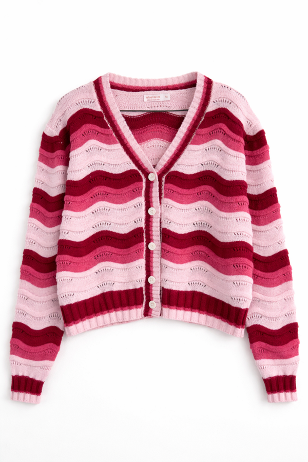 Sweter kardigan różowy w paski | kaszmir | ciepły sweter