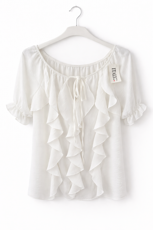 Biała bluzka damska z falbanami – styl boho / hiszpanka