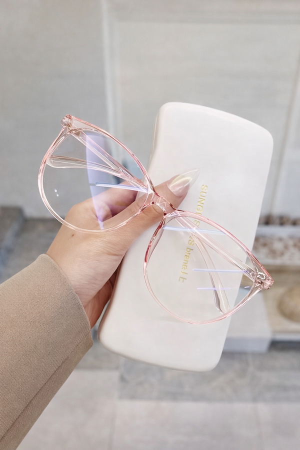Okulary damskie – różowe, transparentna oprawka, modny design