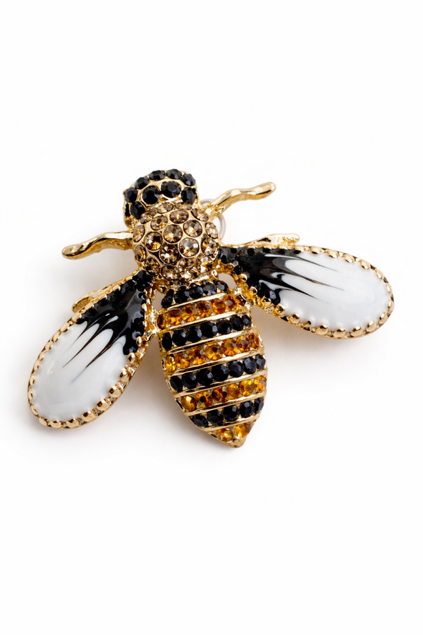 Broszka pszczoła z kryształkami | elegancka złota broszka