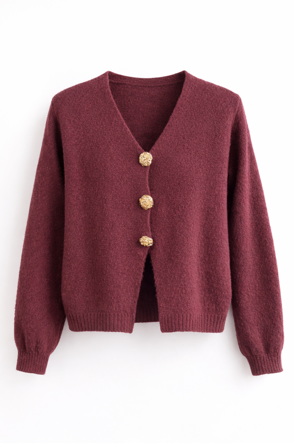 Bordowy kardigan z ozdobnymi guzikami