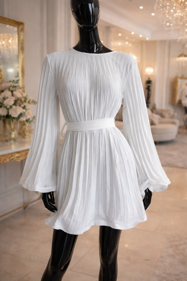 🤍 Zwiewna plisowana sukienka z długim rękawem 🤍