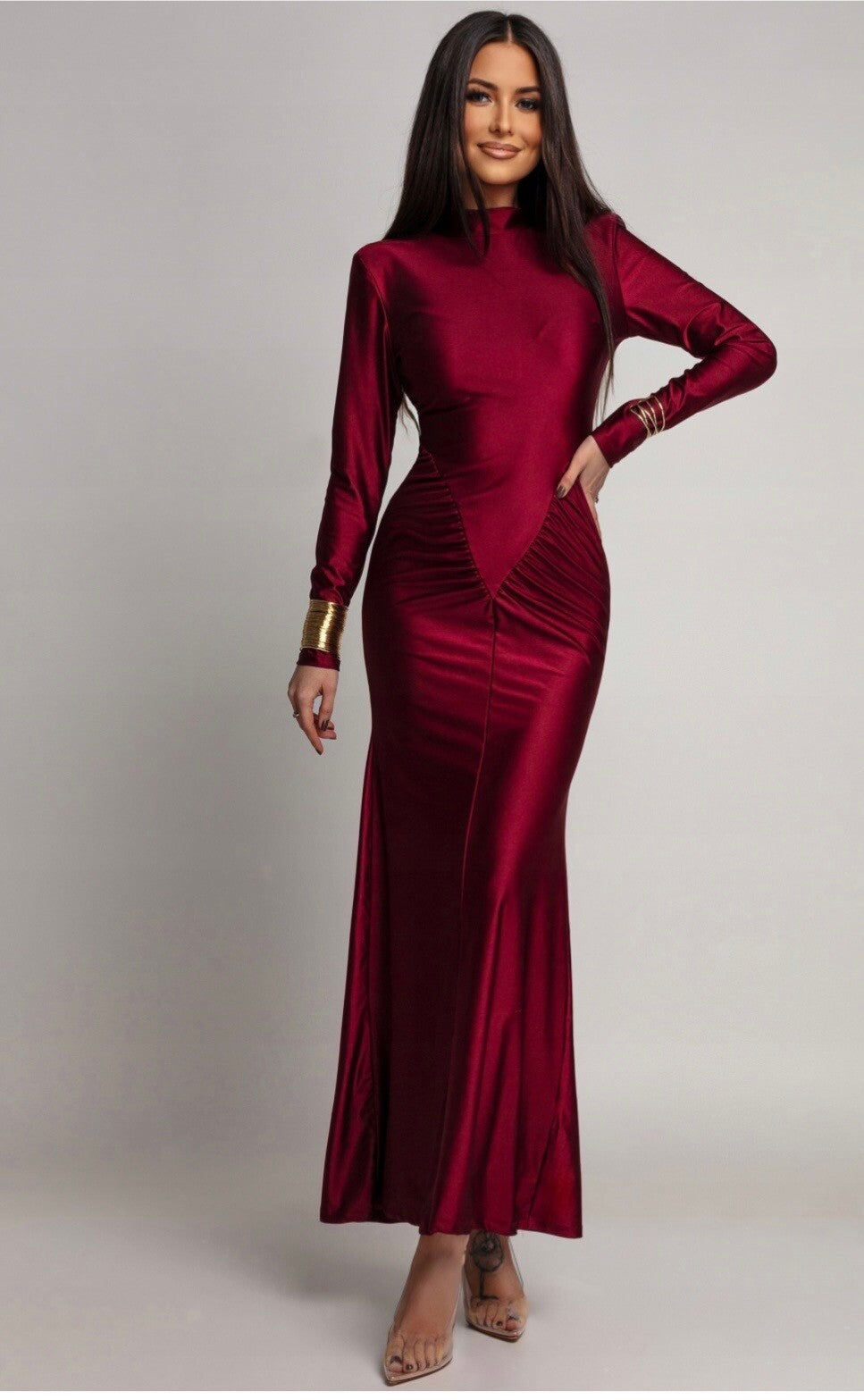 DŁUGA BORDOWA WIZYTOWA KLASYCZNA SUKIENKA OKOLICZNOŚCIOWA