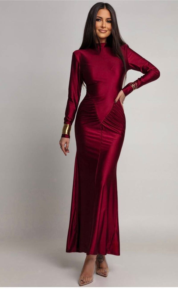 DŁUGA BORDOWA WIZYTOWA KLASYCZNA SUKIENKA OKOLICZNOŚCIOWA