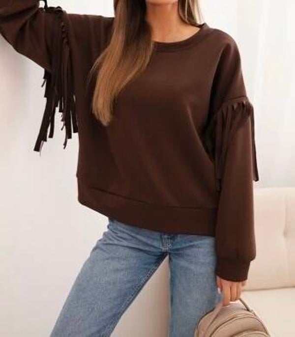 Bluza z frędzlami brązowa