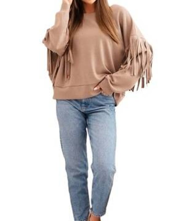 Bluza oversize beż z frędzlami