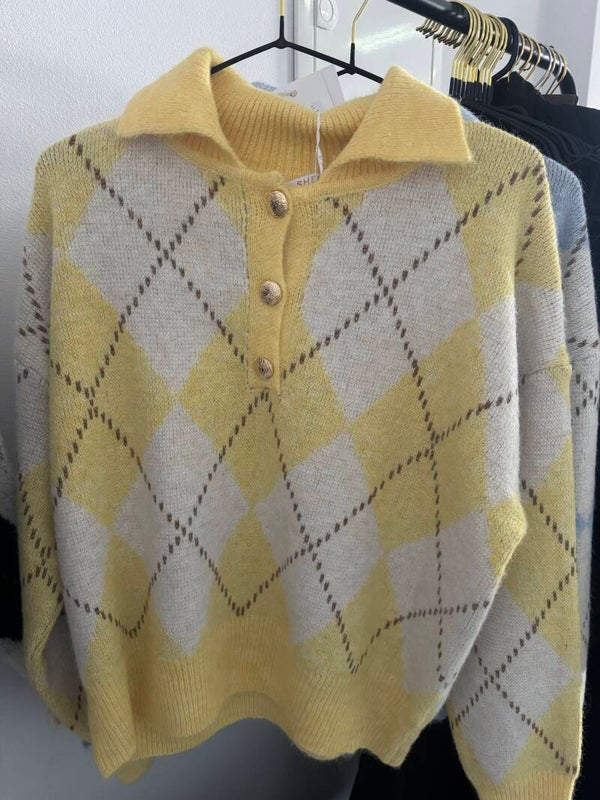 Swetrek Polo w kratę z wełną