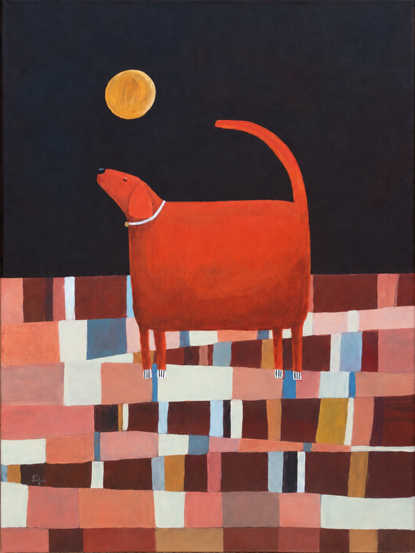 One.Dog,. One Moon (Framed Canvas)