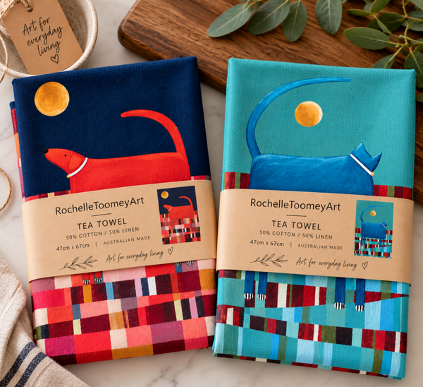 ORDER NOW FOR CHRISTMAS - One Dog, One Cat, One Moon Teatowel Gift Set