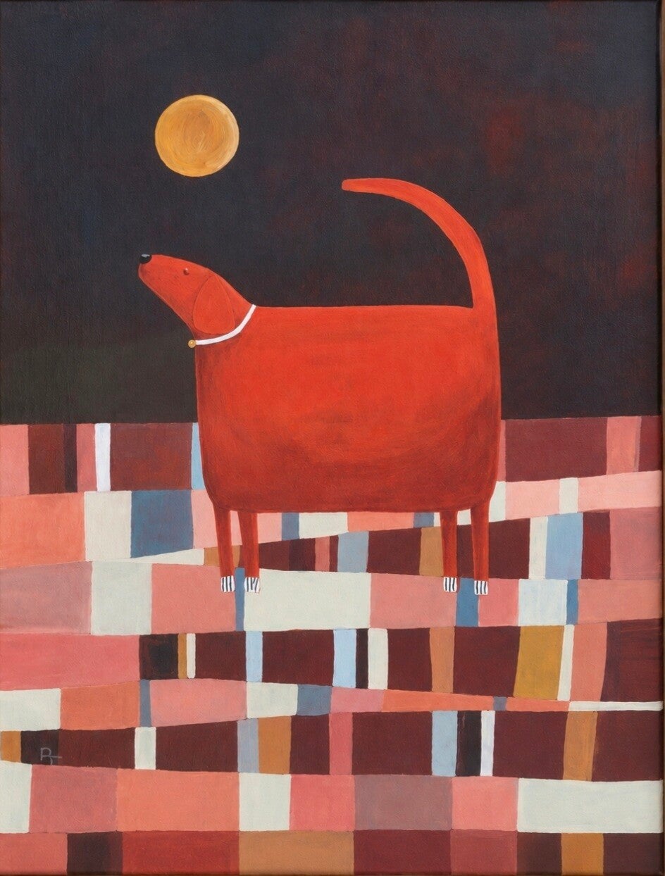 One.Dog,. One Moon (Framed Canvas)