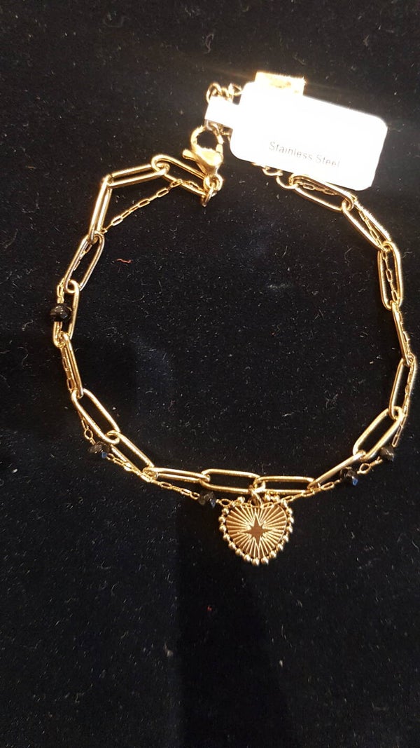 By Jam Gioielli Goudkleurige Dubbele Armband Hartje