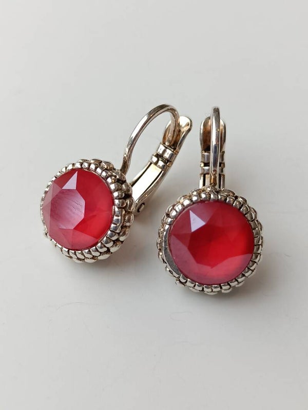 Camps & Camps Oorbellen silver plated dormeuse rond Koningsrood opaal