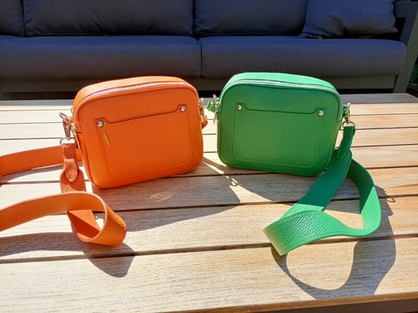 SALE Schoudertas Leer in Oranje en Groen